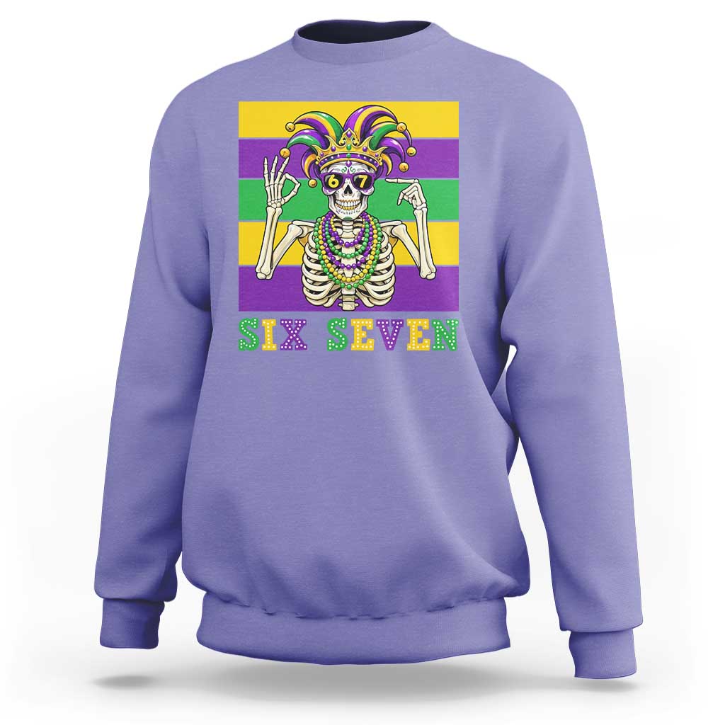 Funny Mardi Gras Skeleton Sweatshirt Six Seven Meme