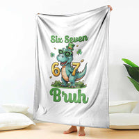 Funny Dinosaur Says Six Seven Throw Blanket St Patricks Day