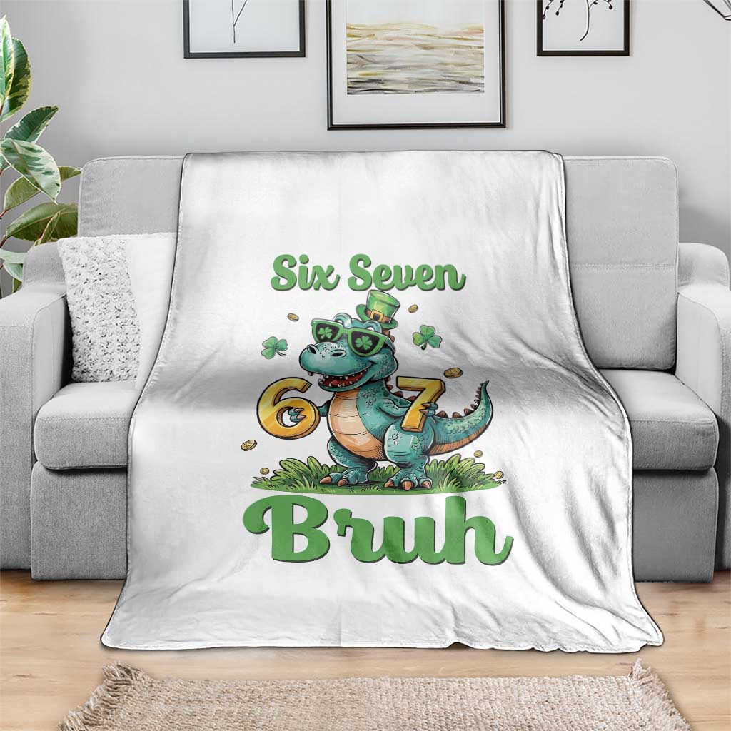 Funny Dinosaur Says Six Seven Throw Blanket St Patricks Day