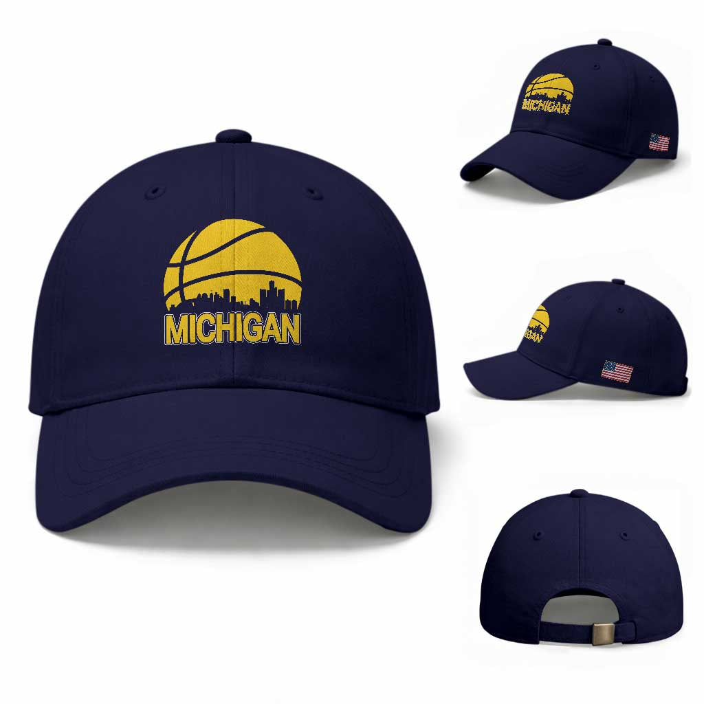Vintage Michigan Skyline Baseball Cap Basketball Lover Gift