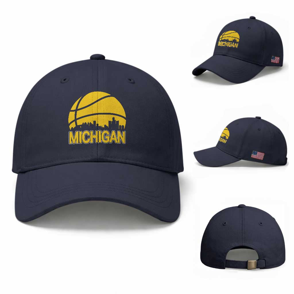 Vintage Michigan Skyline Baseball Cap Basketball Lover Gift