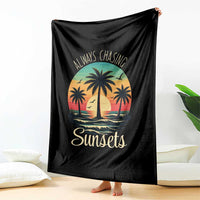 Vintage Always Chasing Sunsets Throw Blanket Hawaiian Tropical Beach Graphic
