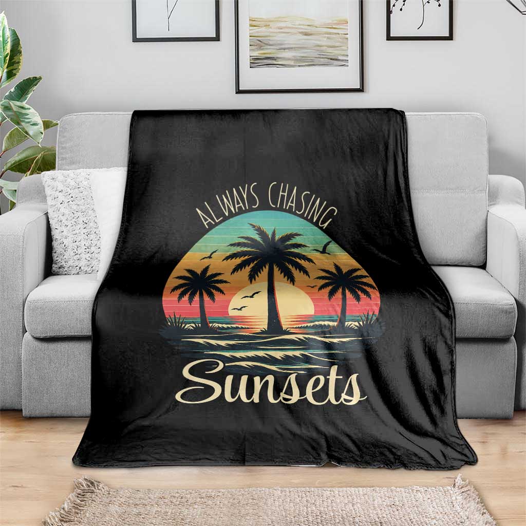 Vintage Always Chasing Sunsets Throw Blanket Hawaiian Tropical Beach Graphic