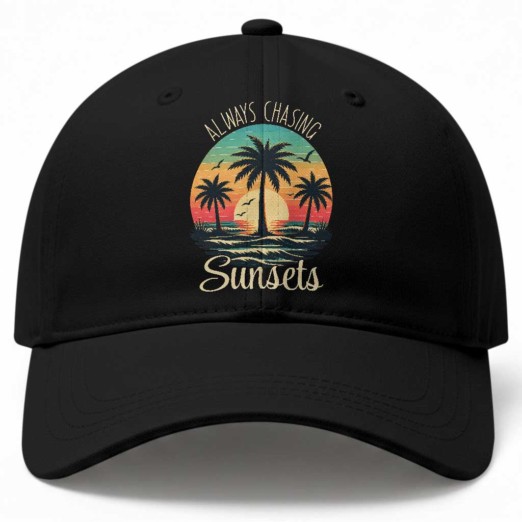 Vintage Always Chasing Sunsets Baseball Cap Hawaiian Tropical Beach Graphic