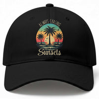 Vintage Always Chasing Sunsets Baseball Cap Hawaiian Tropical Beach Graphic