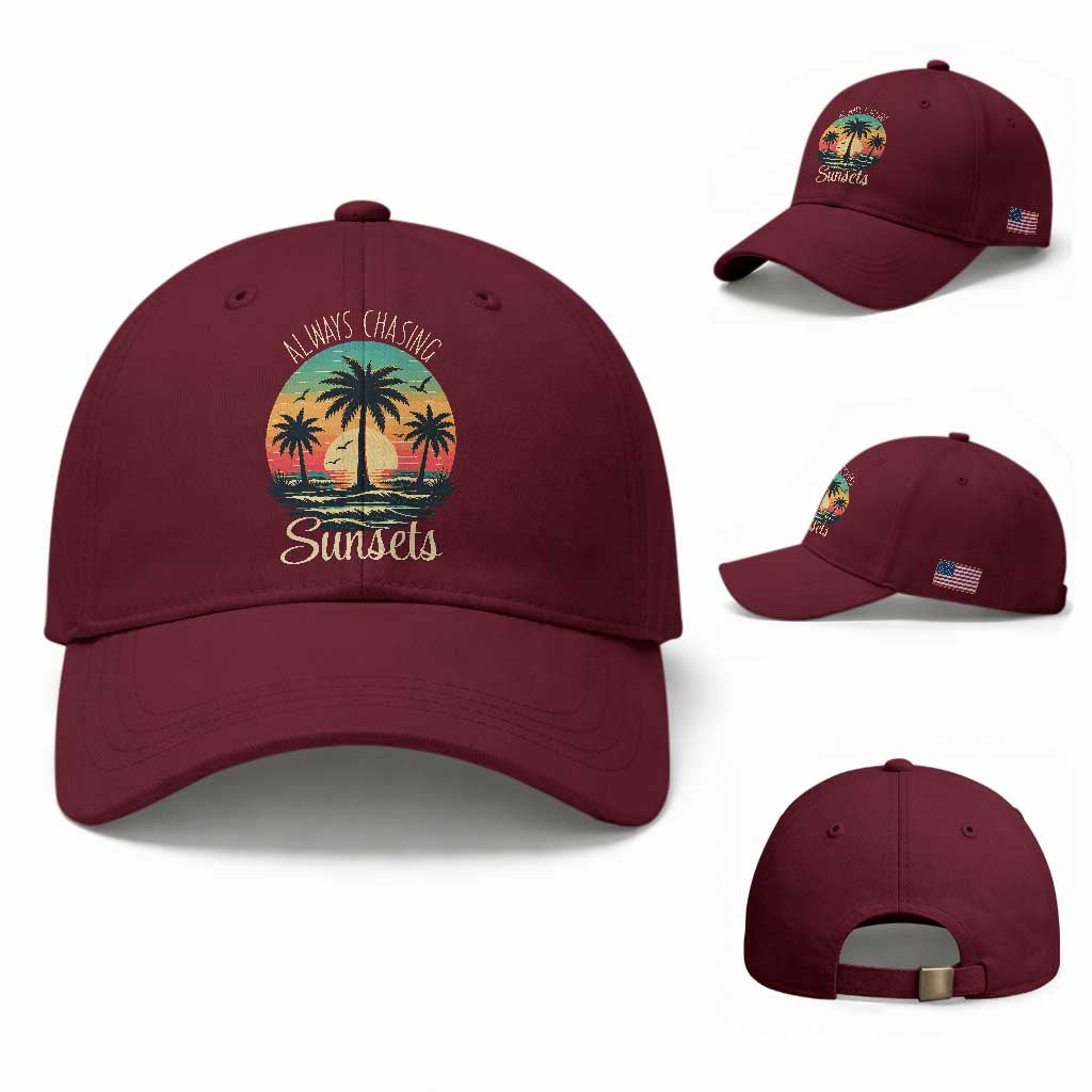 Vintage Always Chasing Sunsets Baseball Cap Hawaiian Tropical Beach Graphic