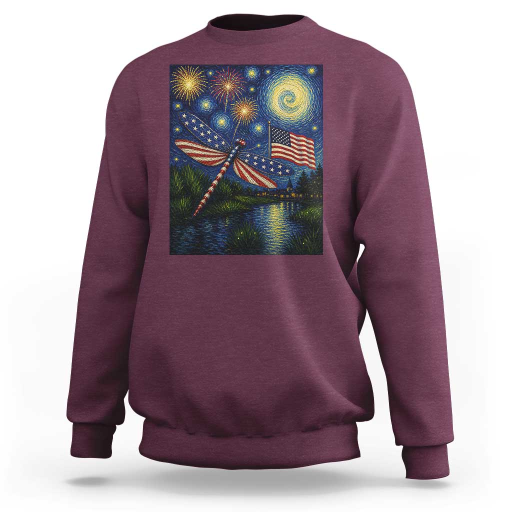 Patriotic Dragonfly Starry Night Swirls Sweatshirt Nature Lovers
