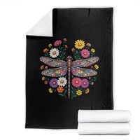 Boho Floral Spring Dragonfly Throw Blanket Colorful Mosaic Insect
