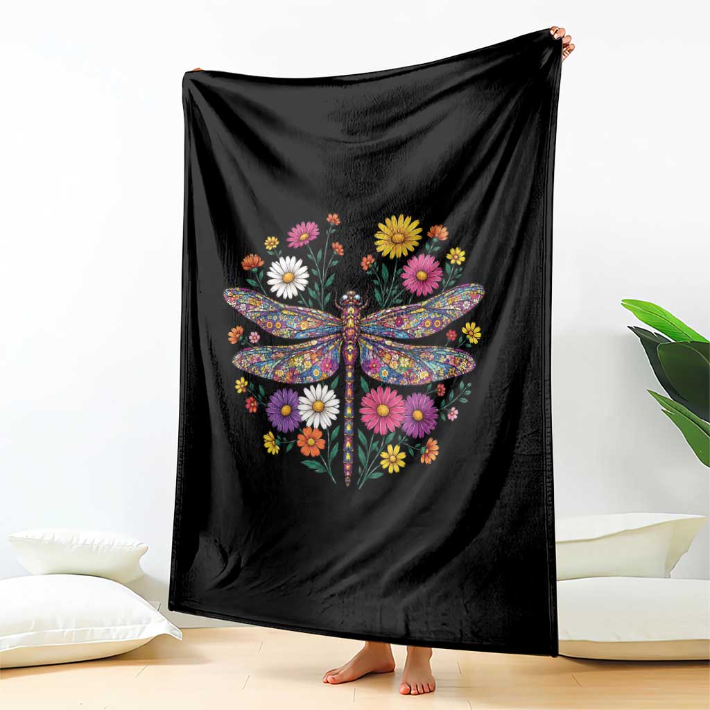 Boho Floral Spring Dragonfly Throw Blanket Colorful Mosaic Insect
