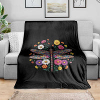 Boho Floral Spring Dragonfly Throw Blanket Colorful Mosaic Insect