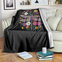 Boho Floral Spring Dragonfly Throw Blanket Colorful Mosaic Insect