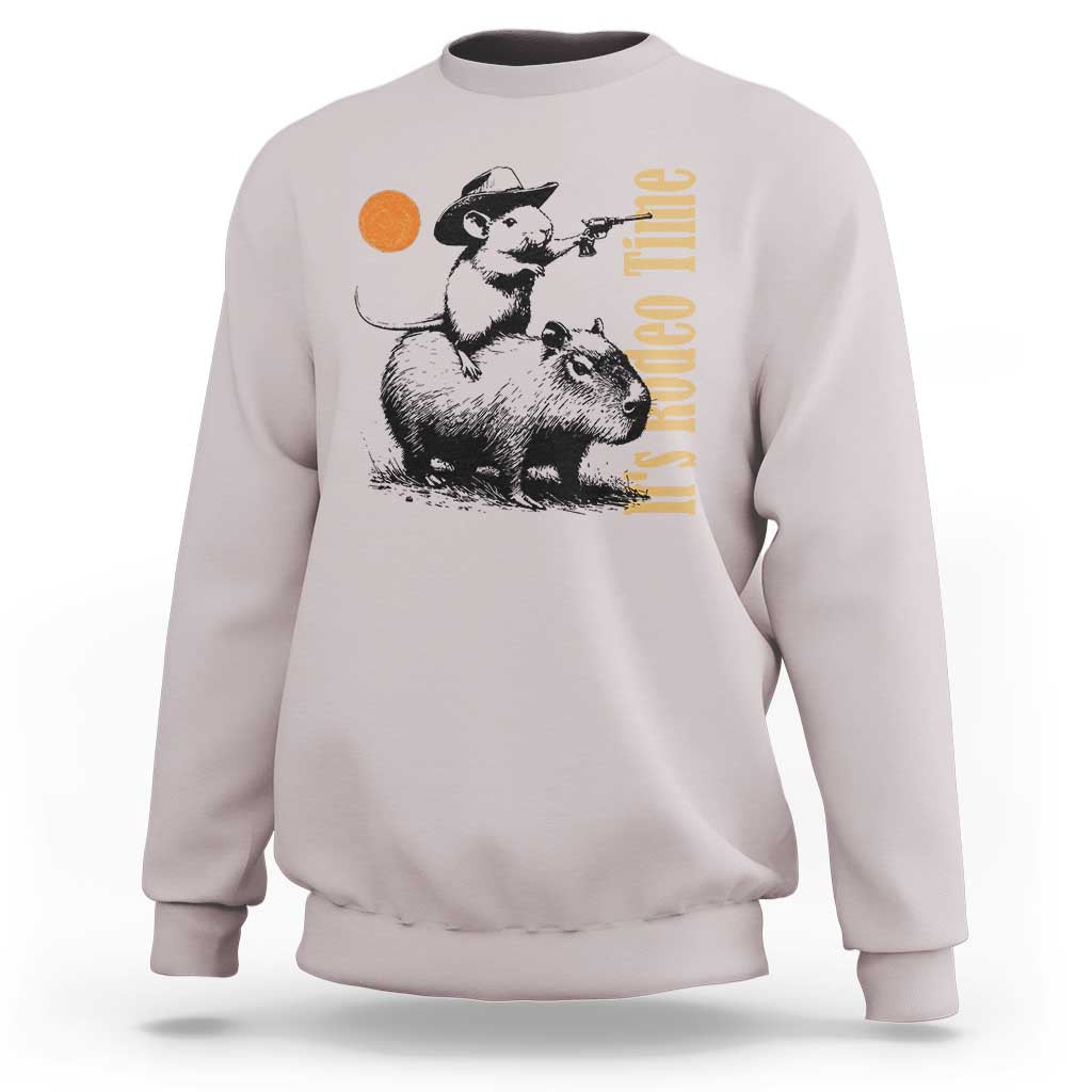 It Is Rodeo Time Sweatshirt Funny Wild West Mouse Riding Capybara - Wonder Print Shop