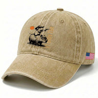 It Is Rodeo Time Washed Cotton Baseball Cap Funny Wild West Mouse Riding Capybara