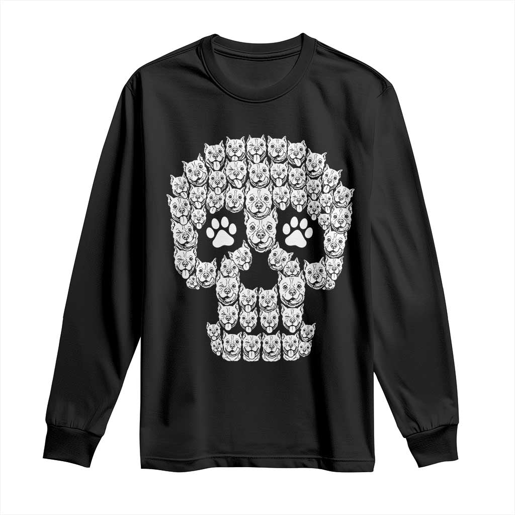 Funny Pitbull Skull Halloween Long Sleeve Shirt Bully Dog Lover Spooky Gift