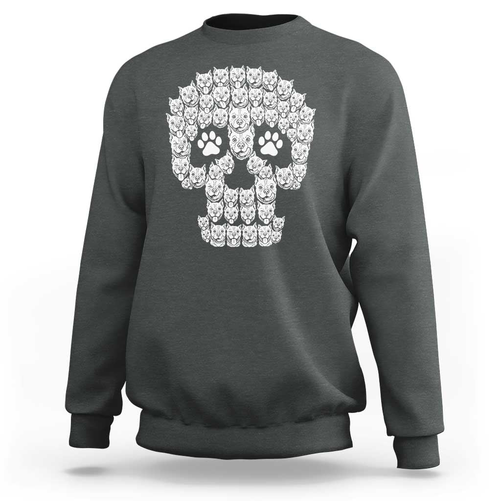 Funny Pitbull Skull Halloween Sweatshirt Bully Dog Lover Spooky Gift