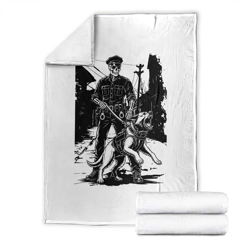Skeleton Cop K9 German Shepherd Dog Throw Blanket Dark Alley Spooky Law Enforcement Gift