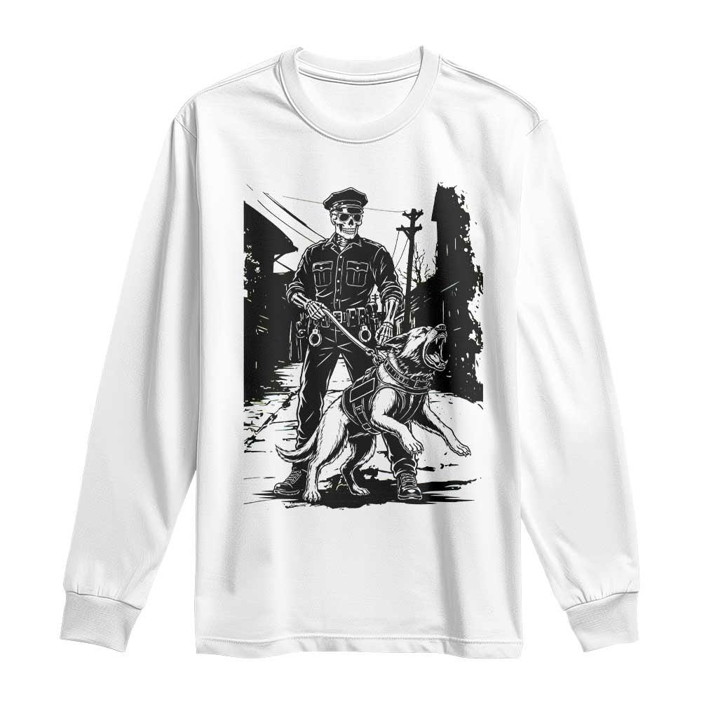 Skeleton Cop K9 German Shepherd Dog Long Sleeve Shirt Dark Alley Spooky Law Enforcement Gift
