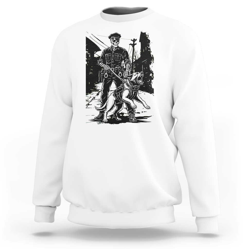 Skeleton Cop K9 German Shepherd Dog Sweatshirt Dark Alley Spooky Law Enforcement Gift