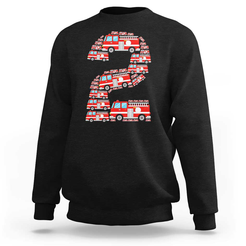 Fire Truck 2nd Birthday Sweatshirt Firefighter Gift For Two Year Old Kid
