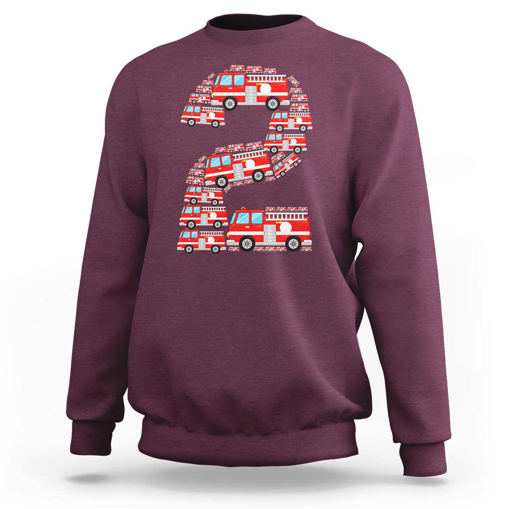 Fire Truck 2nd Birthday Sweatshirt Firefighter Gift For Two Year Old Kid