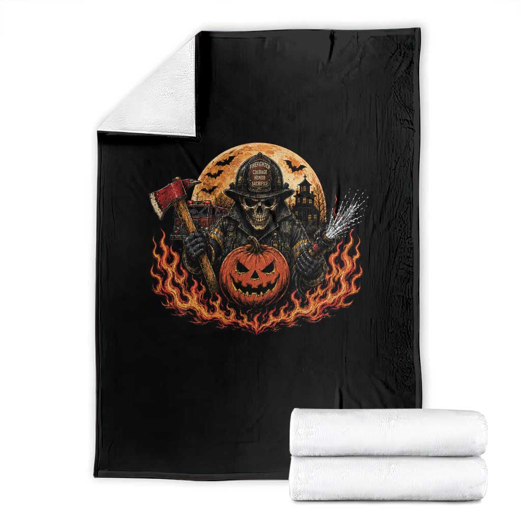 Skeleton Firefighter Pumpkin Halloween Throw Blanket Courage Honor Sacrifice Spooky Gift
