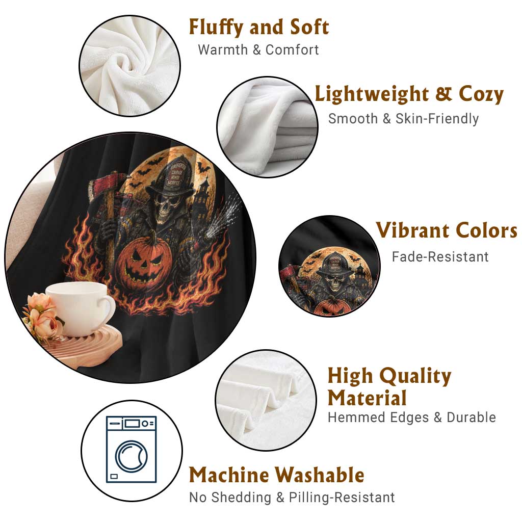 Skeleton Firefighter Pumpkin Halloween Throw Blanket Courage Honor Sacrifice Spooky Gift