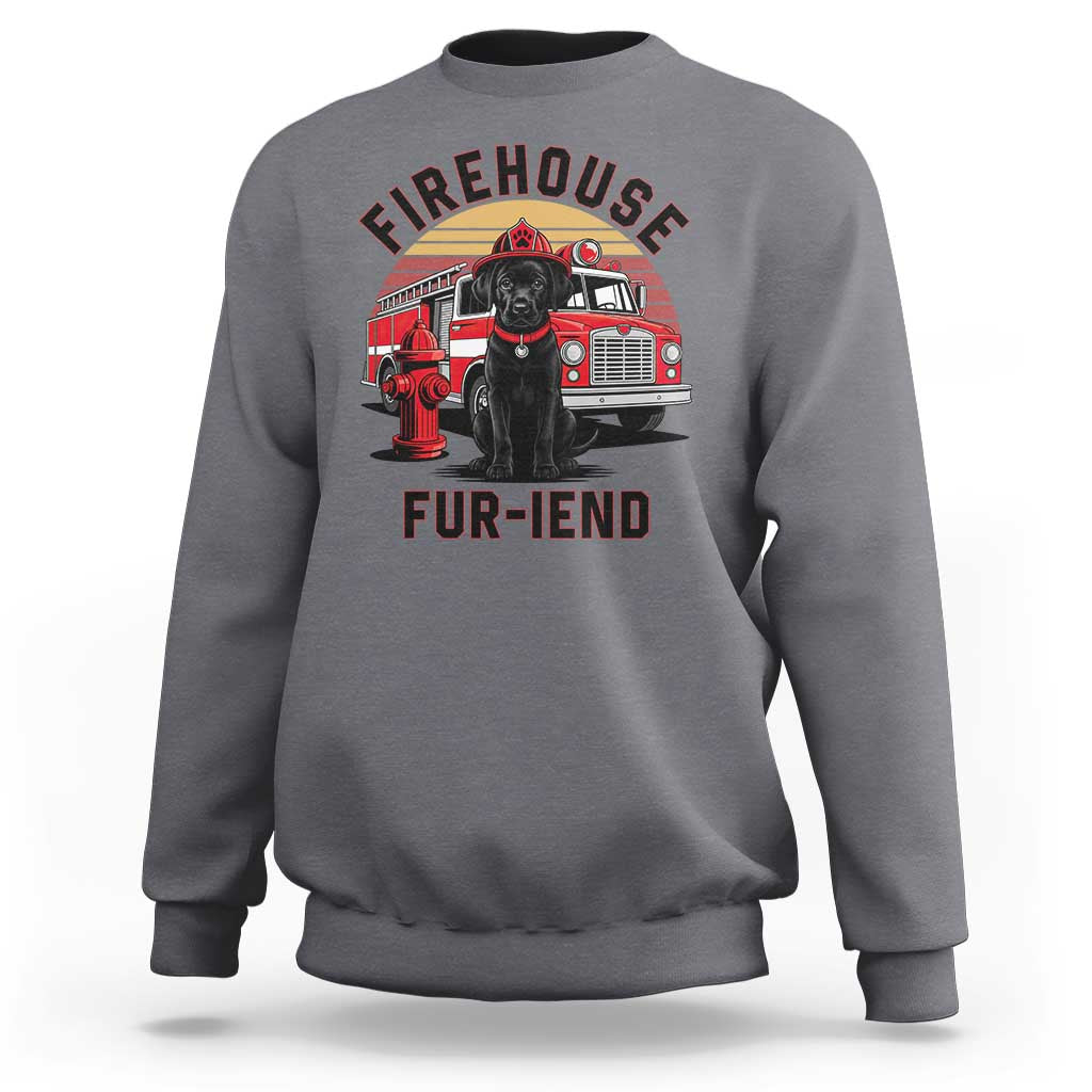 Firehouse Furiend Black Labrador Firefighter Sweatshirt Fire Engine Rescue Dog Lover Gift