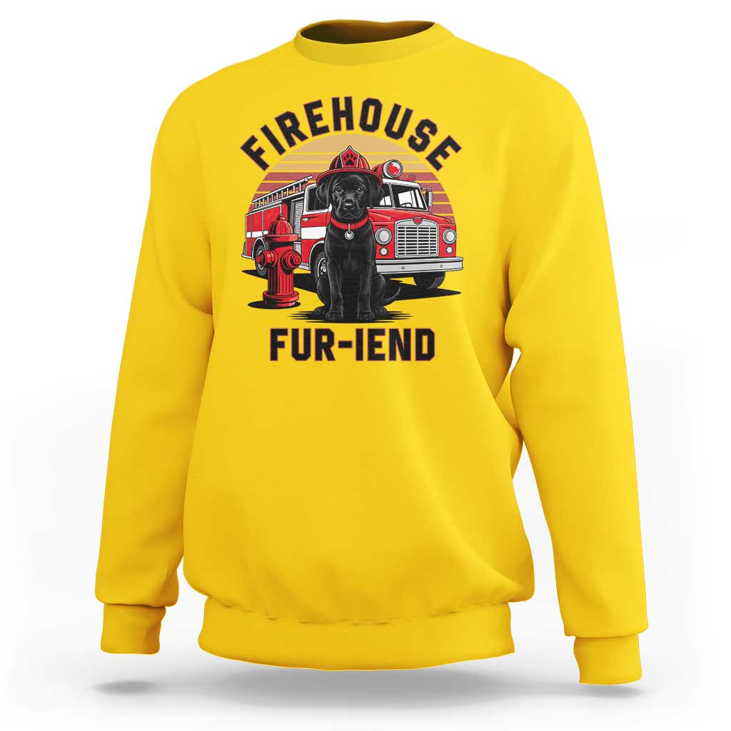 Firehouse Furiend Black Labrador Firefighter Sweatshirt Fire Engine Rescue Dog Lover Gift