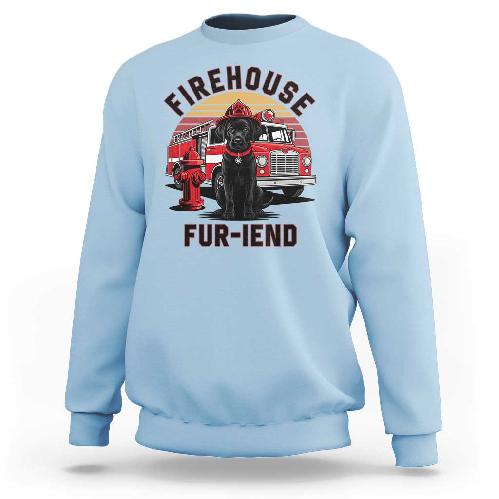 Firehouse Furiend Black Labrador Firefighter Sweatshirt Fire Engine Rescue Dog Lover Gift