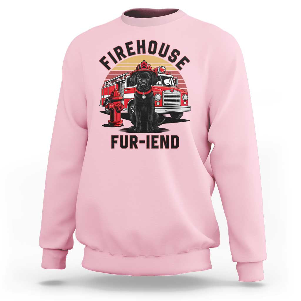 Firehouse Furiend Black Labrador Firefighter Sweatshirt Fire Engine Rescue Dog Lover Gift