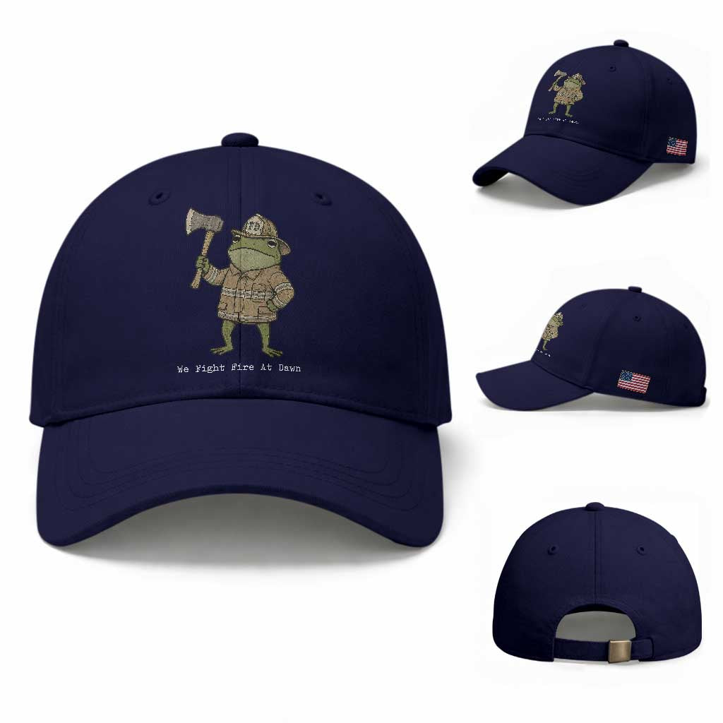 Funny Firefighter Frog We Fight Fire At Dawn Baseball Cap Fireman Gift