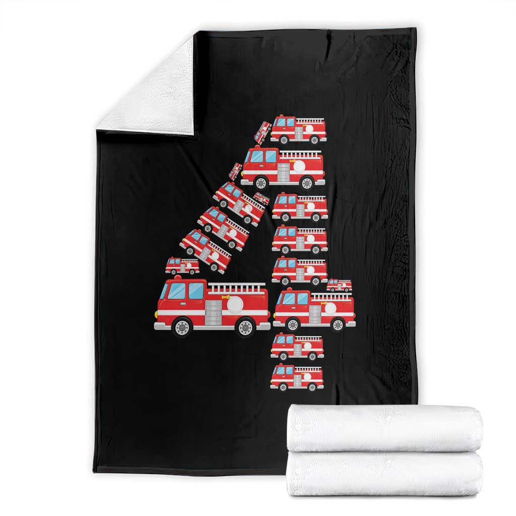 Fire Truck 4th Birthday Throw Blanket Firefighter Gift For Four Year Old Kid