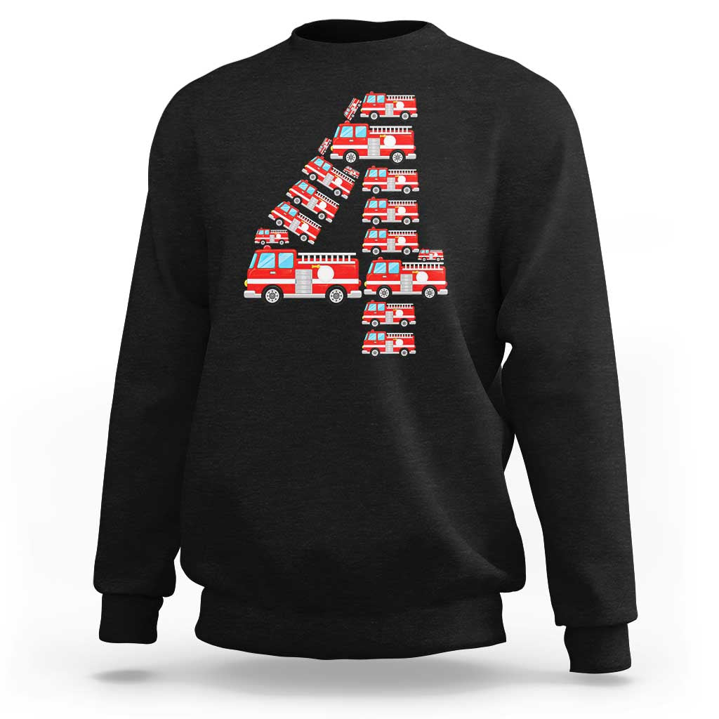 Fire Truck 4th Birthday Sweatshirt Firefighter Gift For Four Year Old Kid