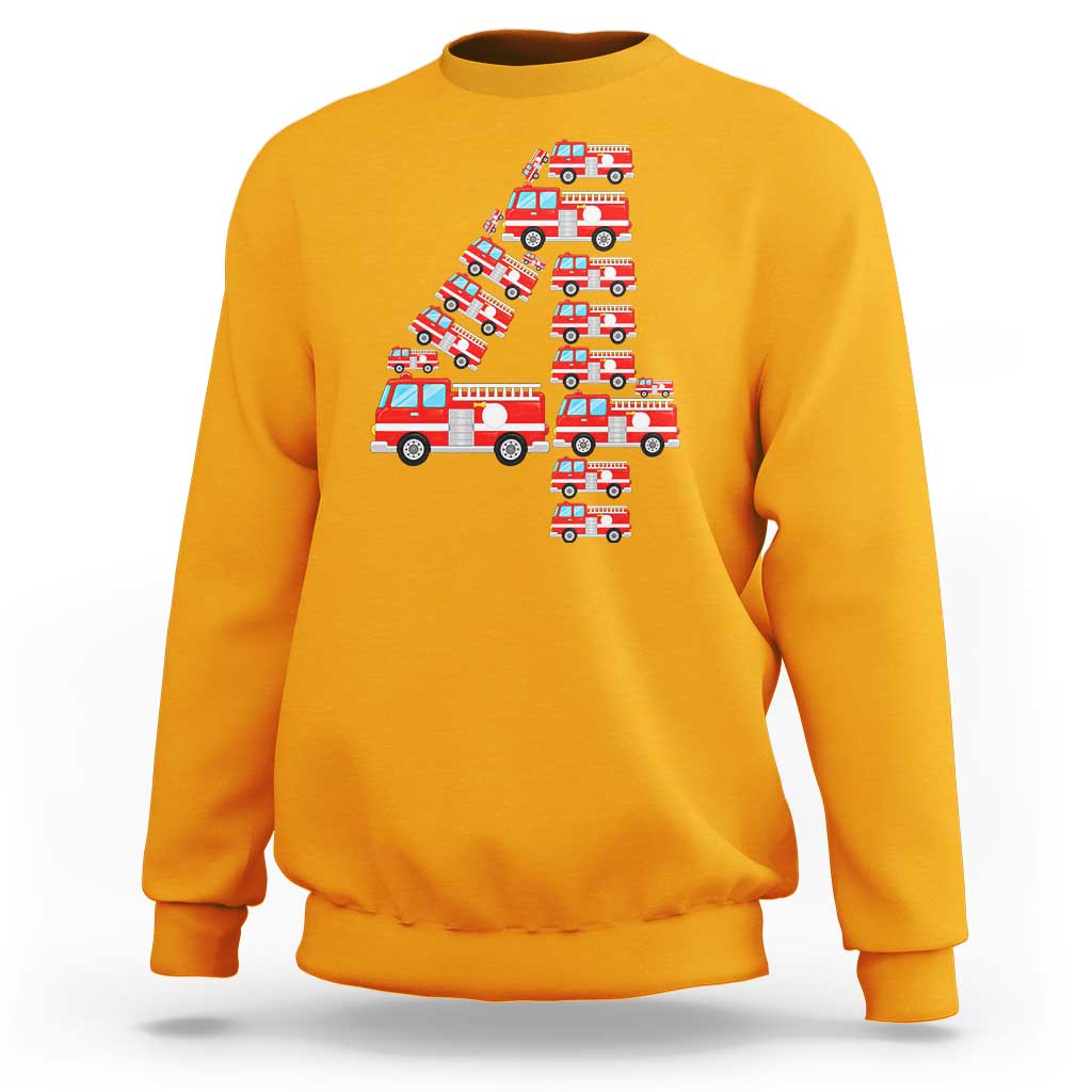 Fire Truck 4th Birthday Sweatshirt Firefighter Gift For Four Year Old Kid
