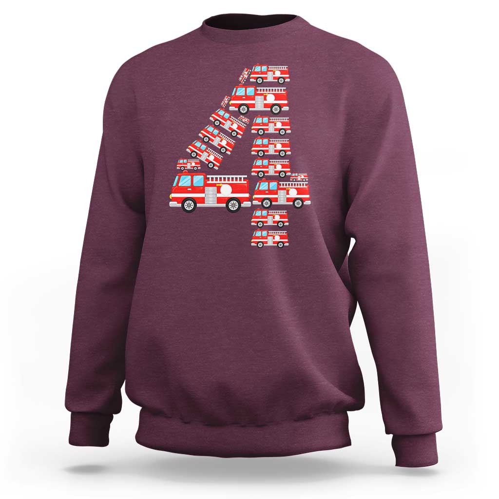 Fire Truck 4th Birthday Sweatshirt Firefighter Gift For Four Year Old Kid