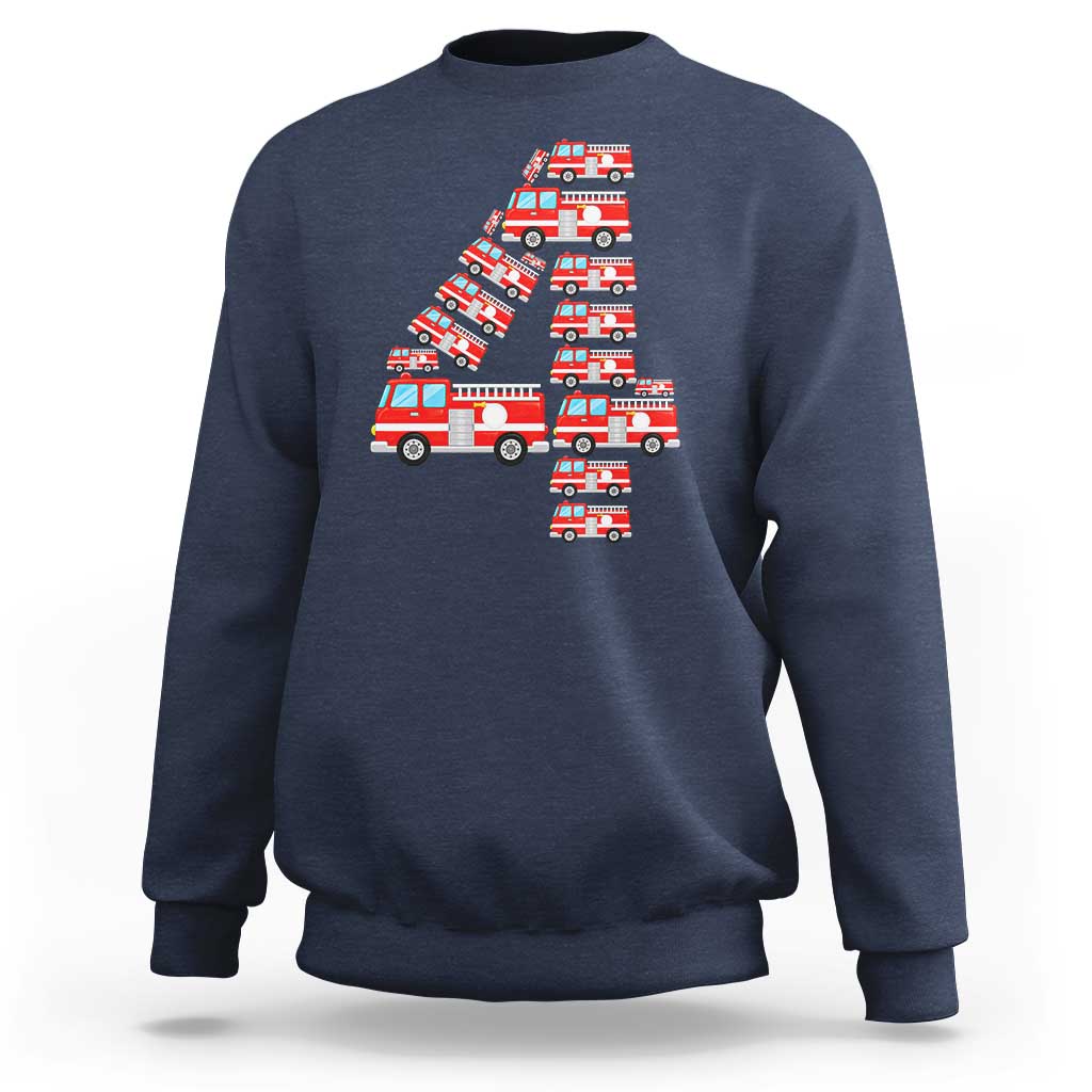 Fire Truck 4th Birthday Sweatshirt Firefighter Gift For Four Year Old Kid
