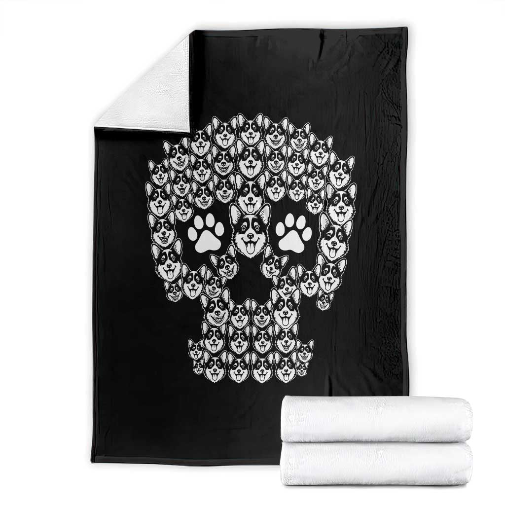 Funny Corgi Skull Halloween Throw Blanket Dog Lover Spooky Gift