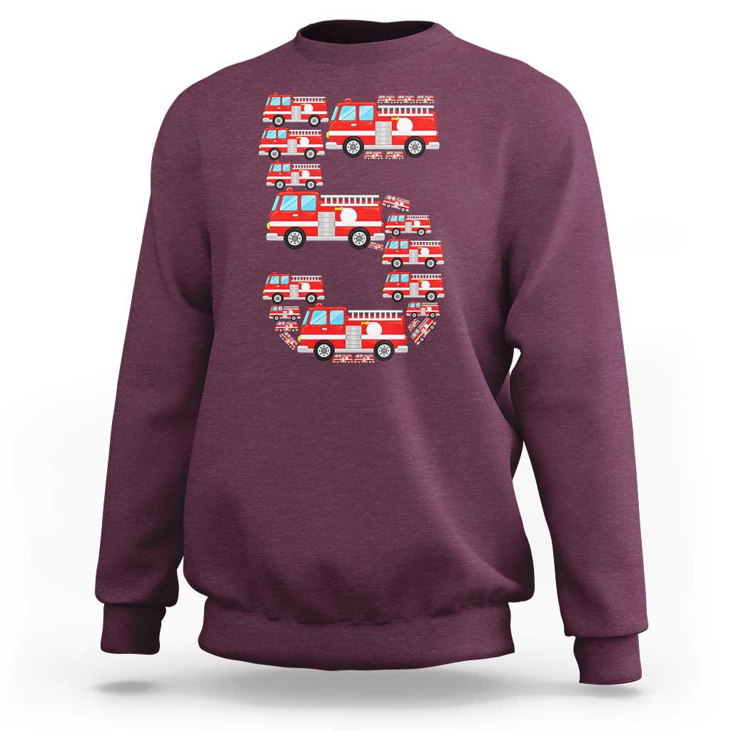 Fire Truck 5th Birthday Sweatshirt Firefighter Gift For Five Year Old Kid