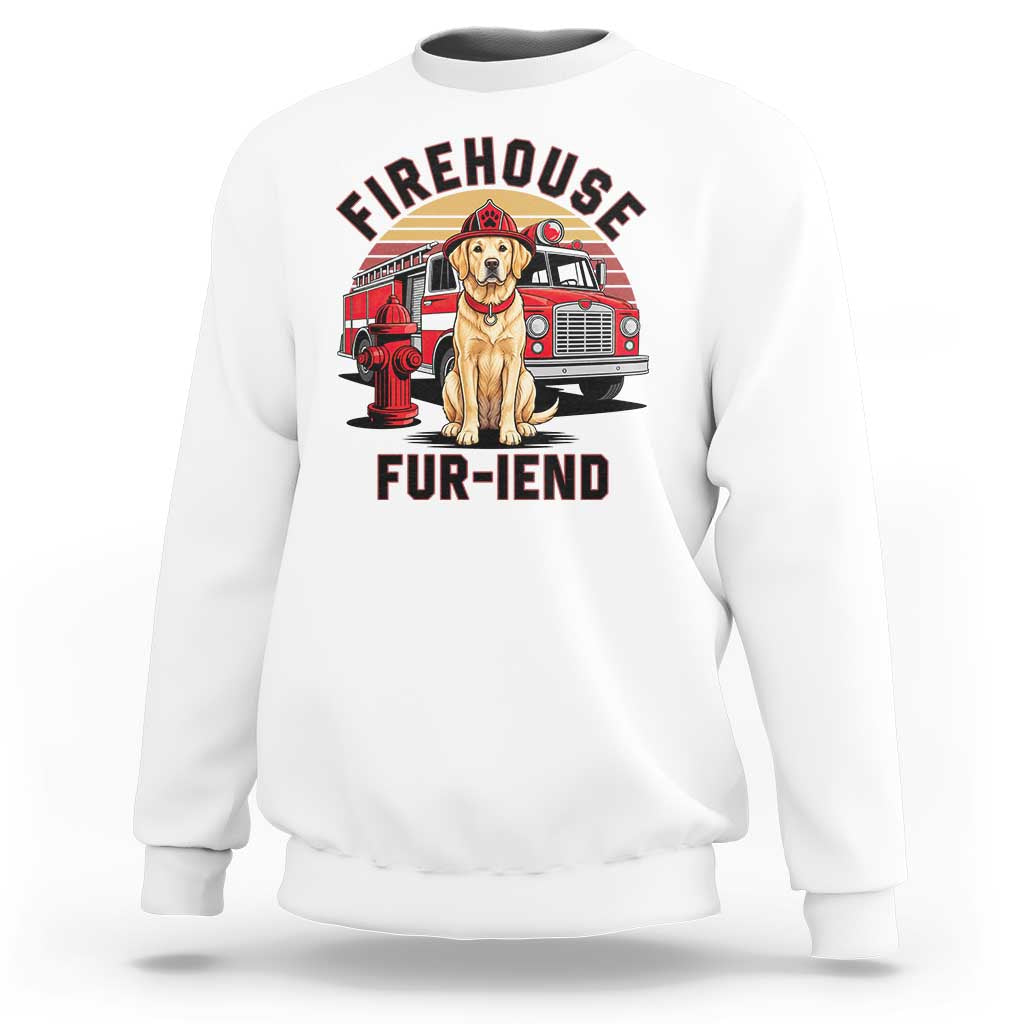 Firehouse Furiend Golden Retriever Firefighter Sweatshirt Fire Engine Rescue Dog Lover Gift