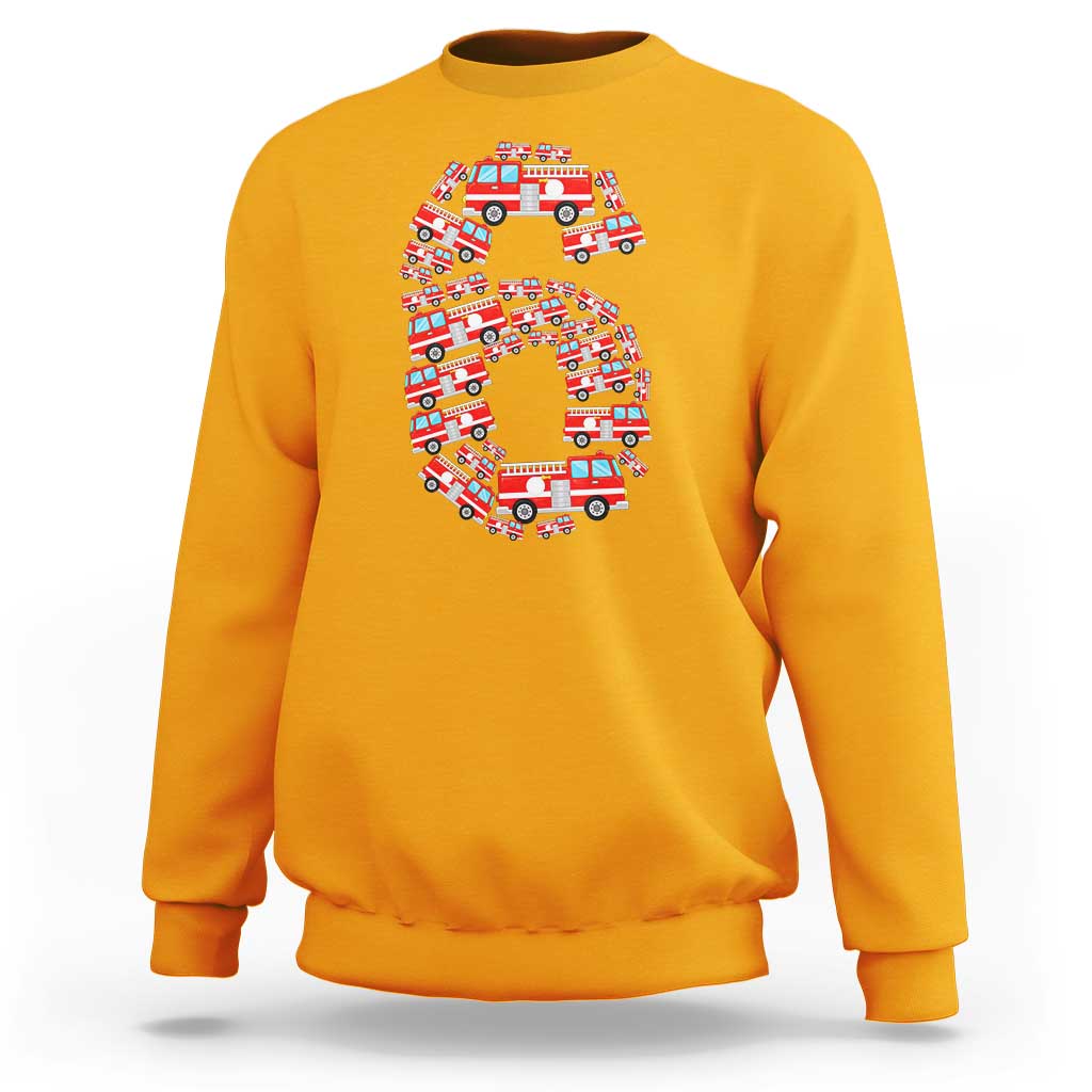 Fire Truck 6th Birthday Sweatshirt Firefighter Gift For Six Year Old Kid