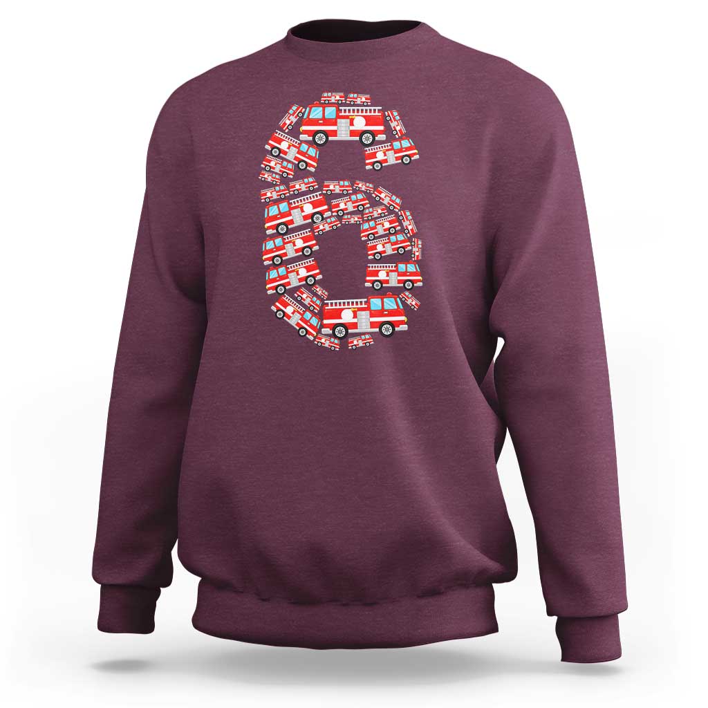 Fire Truck 6th Birthday Sweatshirt Firefighter Gift For Six Year Old Kid