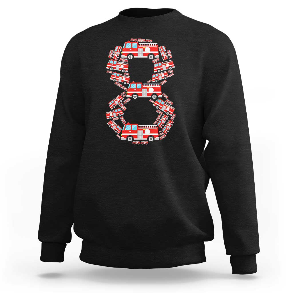 Fire Truck 8th Birthday Sweatshirt Firefighter Gift For Eight Year Old Kid