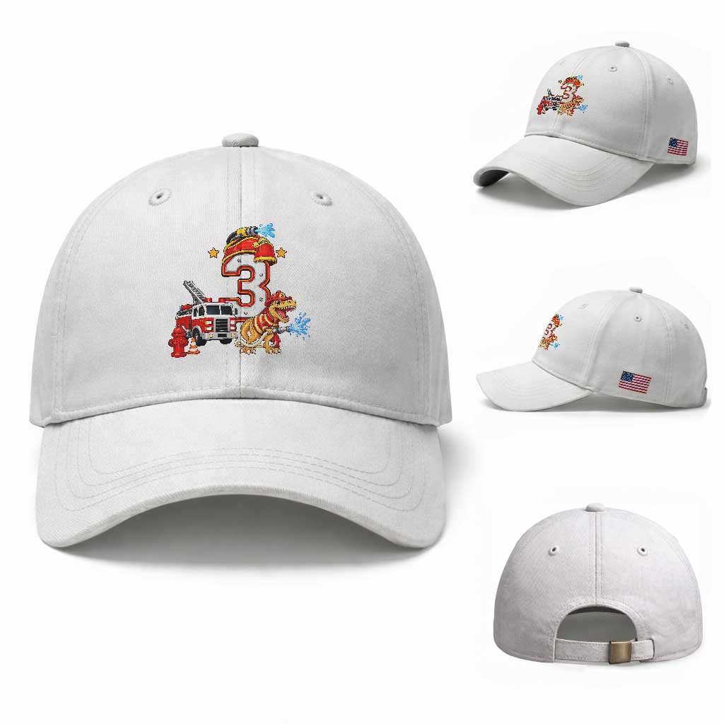 3rd Birthday Firefighter Dinosaur Baseball Cap Fire Engine Three Year Old Party Kids