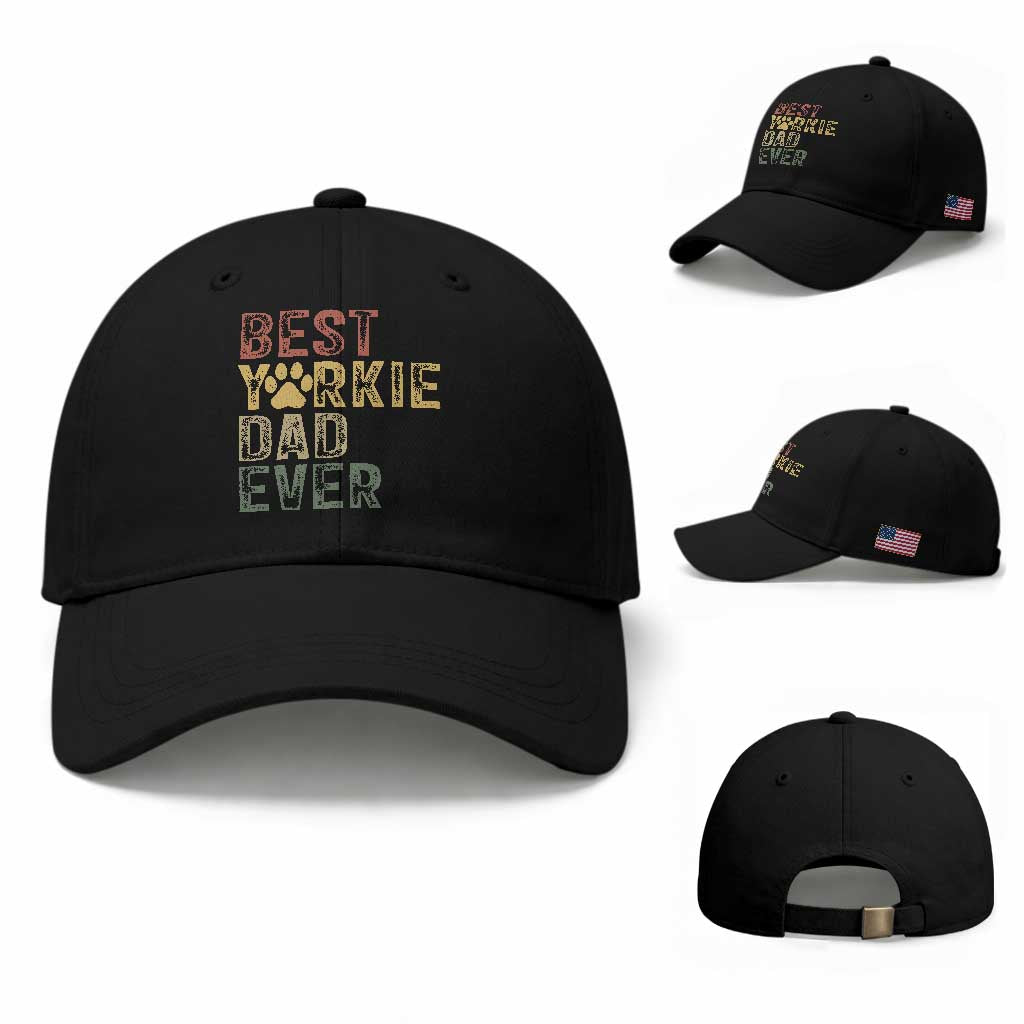 Best Yorkie Dad Ever Baseball Cap Retro Vintage Yorkshire Terrier Gift