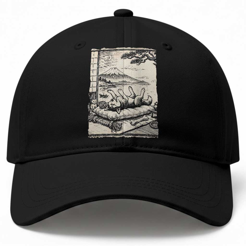 Vintage Japanese Ukiyoe Siberian Husky Baseball Cap Cute Sleeping Animal Gift