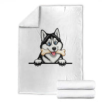 Cute Siberian Husky Puppy Throw Blanket Chewing Bone Meme