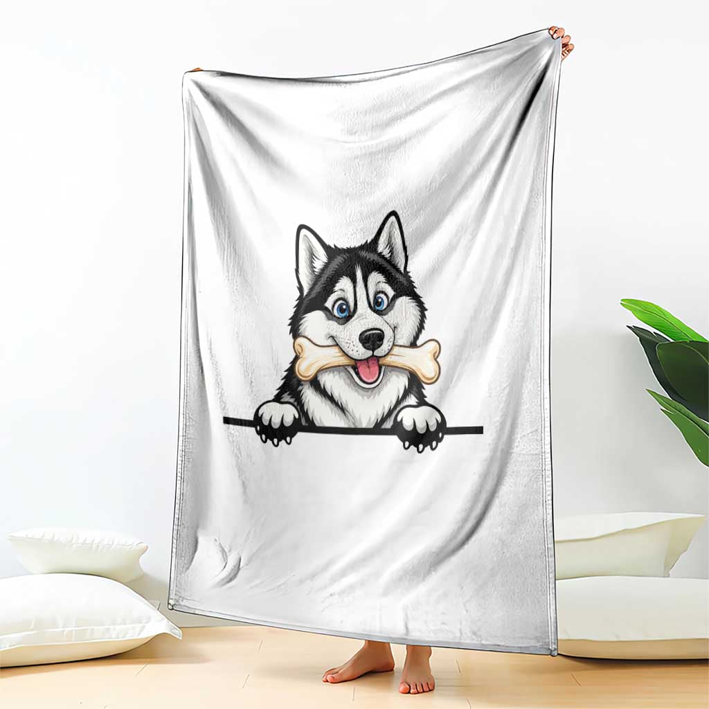 Cute Siberian Husky Puppy Throw Blanket Chewing Bone Meme