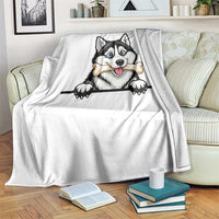 Cute Siberian Husky Puppy Throw Blanket Chewing Bone Meme