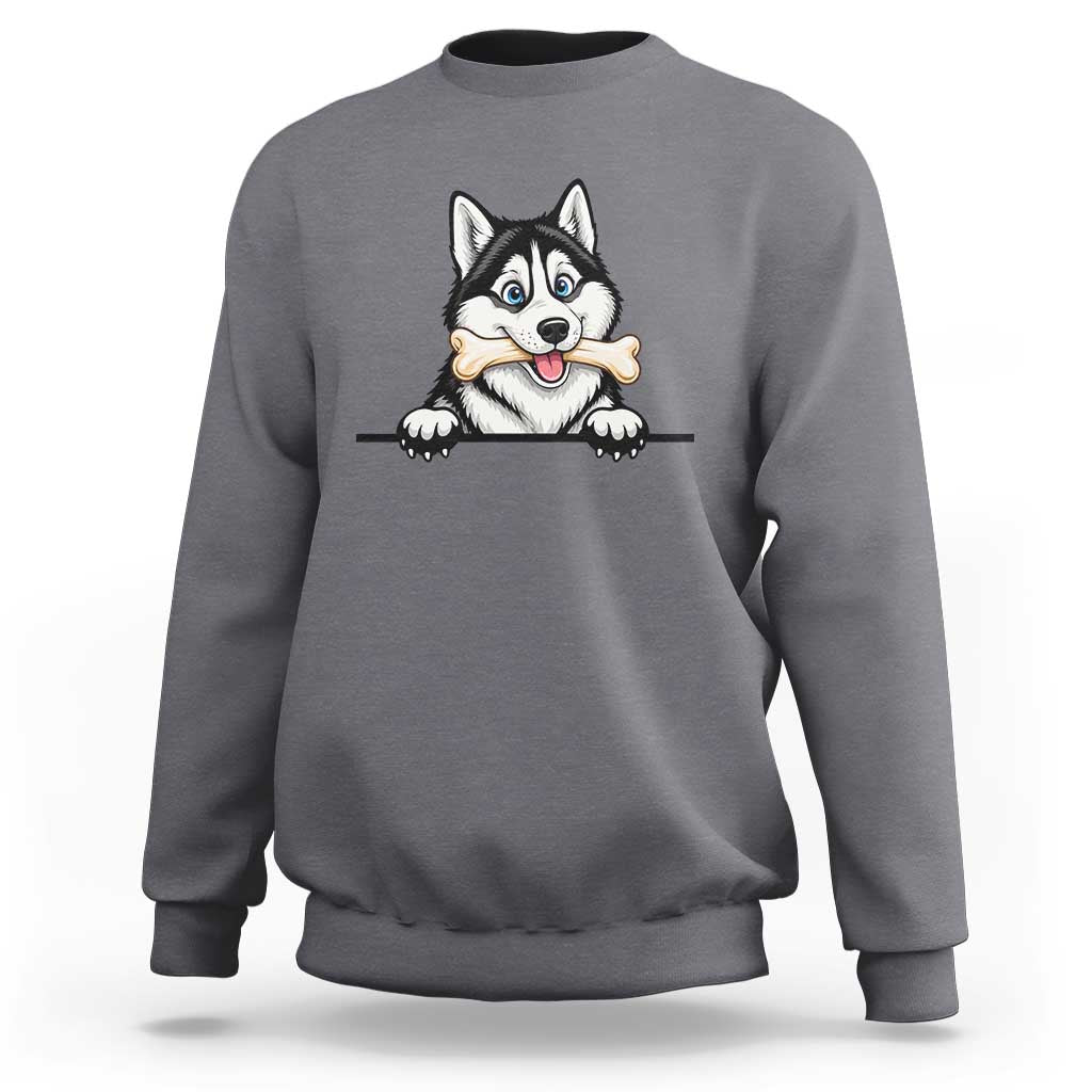 Cute Siberian Husky Puppy Sweatshirt Chewing Bone Meme
