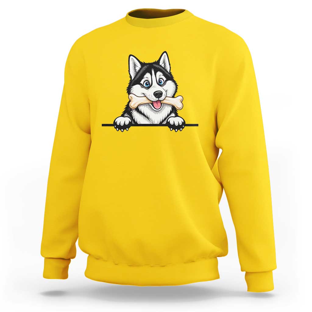 Cute Siberian Husky Puppy Sweatshirt Chewing Bone Meme